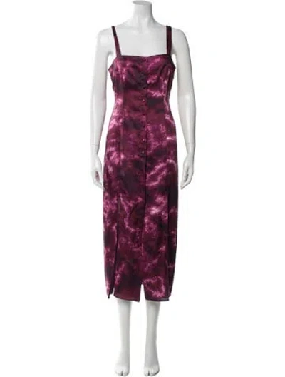 Pre-owned Cinq À Sept Tie-dye Print Midi Length Dress In Purple