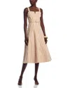 Cinq À Sept Tina Gingham Belted Denim Sundress In Sahara/light Plaster