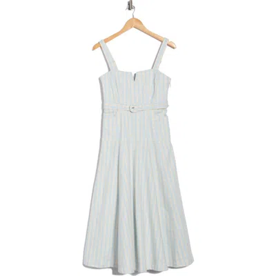 Cinq À Sept Tina Gingham Belted Denim Sundress In Blue