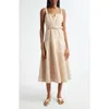 Cinq À Sept Tina Gingham Belted Denim Sundress In Neutral