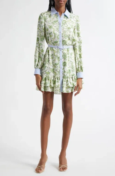 Cinq À Sept Tirza Mixed Print Long Sleeve Shirtdress In Green