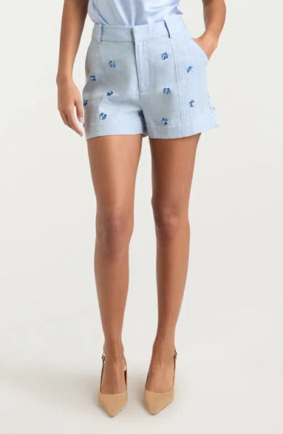 CINQ À SEPT CINQ À SEPT TORA FLORAL APPLIQUÉ LINEN & COTTON SHORTS