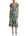 Cinq À Sept Walker Floral Puff-sleeve Midi Dress In Obsidian Multi