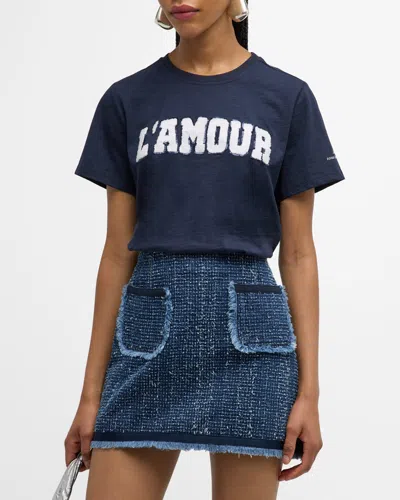 Cinq À Sept Toweled L'amour Shrunken Cotton T-shirt In Navywhite