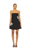 Cinq À Sept Irla Strapless Trailing Floral Mini Dress In Black