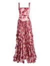 Cinq À Sept Trailing Hibiscus Leema Floral Ruffled Maxi Dress In Multi