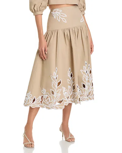 Cinq À Sept Cinq A Sept Trailing Peonies Tilda Skirt In Khaki/white