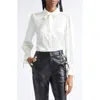 Cinq À Sept Troyer Tie Neck Silk Button-up Shirt In White