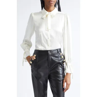 CINQ À SEPT CINQ À SEPT TROYER TIE NECK SILK BUTTON-UP SHIRT