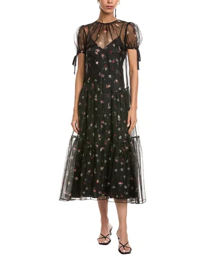 Cinq À Sept Tumbling Carnation Kaida Silk Midi Dress In Black