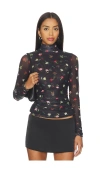 Cinq À Sept Cinq A Sept Tumbling Carnations Shirred Mesh Turtleneck In Multi