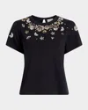 Cinq À Sept Tumbling Flowers Shrunken T-shirt In Black