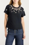 Cinq À Sept Tumbling Flowers Shrunken T-shirt In Black