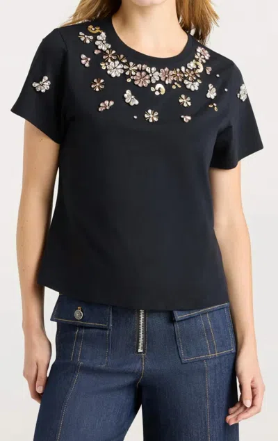 Cinq À Sept Tumbling Flowers Shrunken Tee In Black