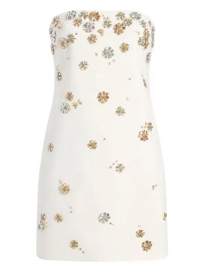 Cinq À Sept Samia Tumbling Crystal Flowers Strapless Dress In White