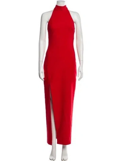 Pre-owned Cinq À Sept Turtleneck Long Dress In Red