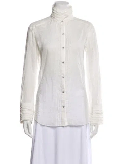 Pre-owned Cinq À Sept Turtleneck Long Sleeve Blouse In White