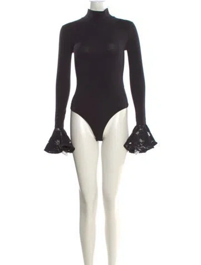 Pre-owned Cinq À Sept Turtleneck Long Sleeve Bodysuit In Black