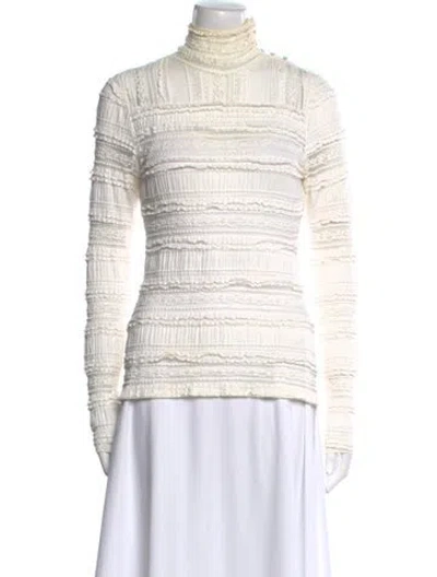Pre-owned Cinq À Sept Turtleneck Long Sleeve Sweatshirt In White