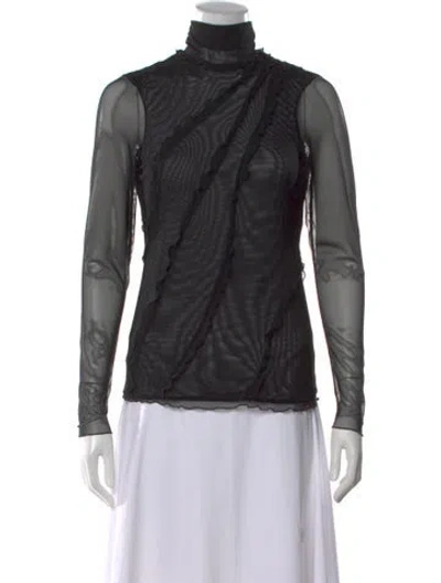 Pre-owned Cinq À Sept Turtleneck Long Sleeve Top In Black