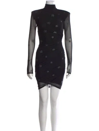 Pre-owned Cinq À Sept Turtleneck Mini Dress In Black
