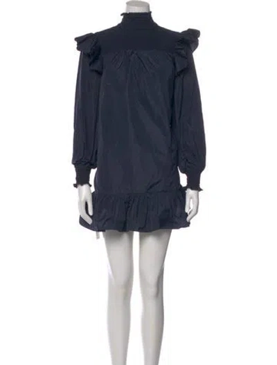 Pre-owned Cinq À Sept Turtleneck Mini Dress In Blue
