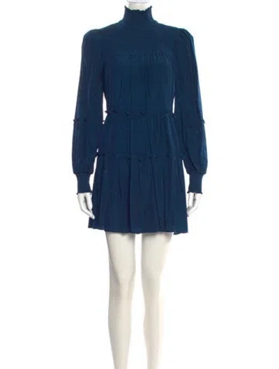 Pre-owned Cinq À Sept Turtleneck Mini Dress In Blue