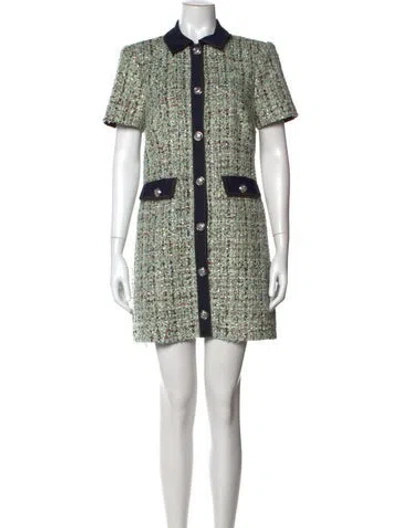 Pre-owned Cinq À Sept Tweed Long Dress In Green