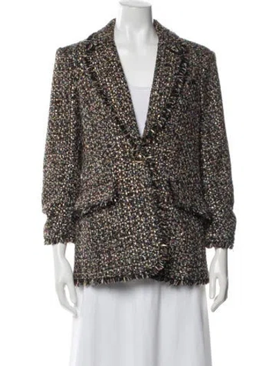Pre-owned Cinq À Sept Tweed Pattern Blazer In Black/gold/metallic