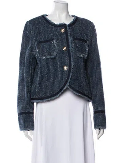 Pre-owned Cinq À Sept Tweed Pattern Blazer In Blue