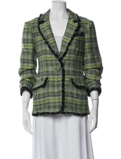 Pre-owned Cinq À Sept Tweed Pattern Blazer In Green