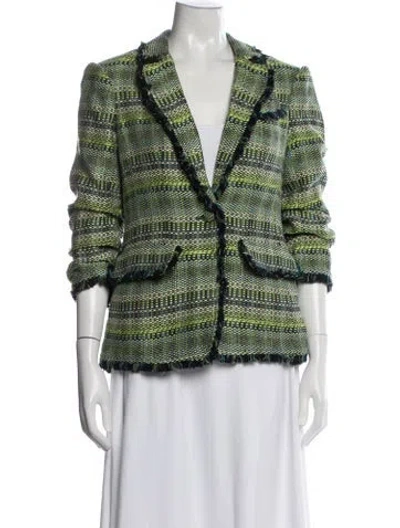 Pre-owned Cinq À Sept Tweed Pattern Blazer In Green