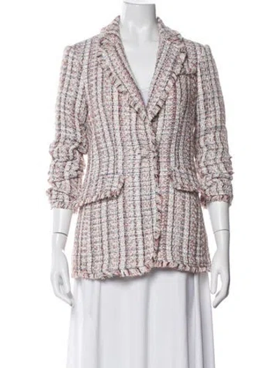 Pre-owned Cinq À Sept Tweed Pattern Blazer In White