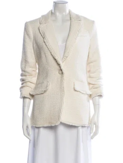 Pre-owned Cinq À Sept Tweed Pattern Blazer In White