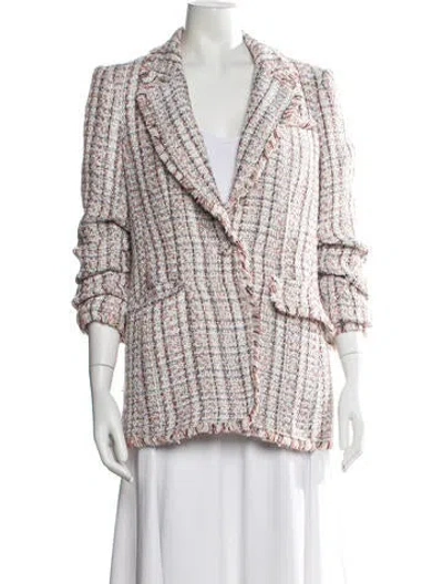 Pre-owned Cinq À Sept Tweed Pattern Blazer In White