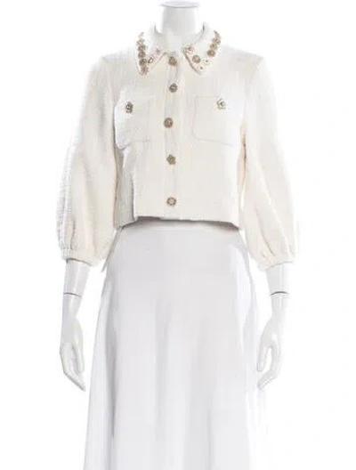 Pre-owned Cinq À Sept Tweed Pattern Blazer In White