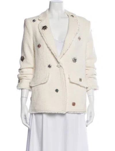 Pre-owned Cinq À Sept Tweed Pattern Blazer In White