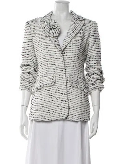Pre-owned Cinq À Sept Tweed Pattern Blazer In White