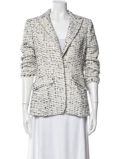 Pre-owned Cinq À Sept Tweed Pattern Blazer In White