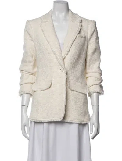 Pre-owned Cinq À Sept Tweed Pattern Blazer In White