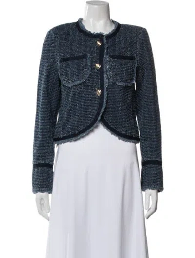 Pre-owned Cinq À Sept Tweed Pattern Evening Jacket In Blue