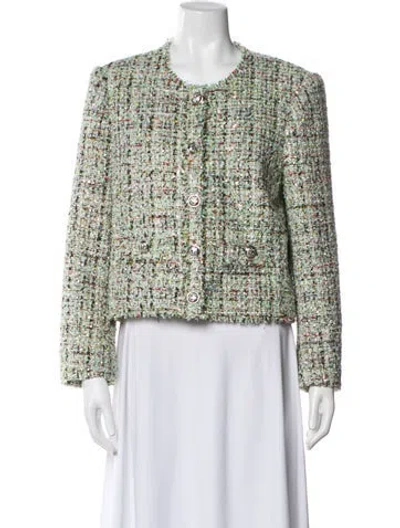 Pre-owned Cinq À Sept Tweed Pattern Evening Jacket In Green