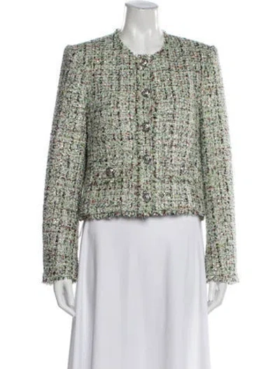 Pre-owned Cinq À Sept Tweed Pattern Evening Jacket In Green