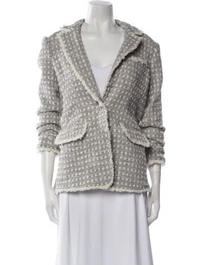 Pre-owned Cinq À Sept Tweed Pattern Faux Fur Jacket In Blue