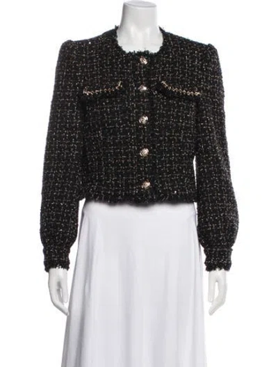 Pre-owned Cinq À Sept Tweed Pattern Jacket In Black