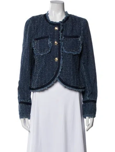 Pre-owned Cinq À Sept Tweed Pattern Jacket In Blue