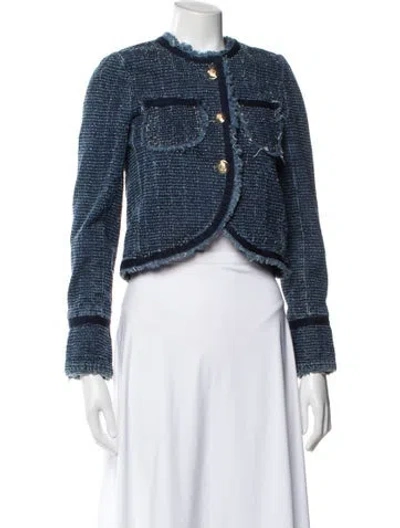 Pre-owned Cinq À Sept Tweed Pattern Jacket In Blue