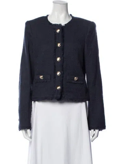 Pre-owned Cinq À Sept Tweed Pattern Jacket In Blue