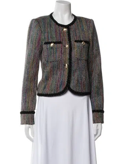 Pre-owned Cinq À Sept Tweed Pattern Jacket In White
