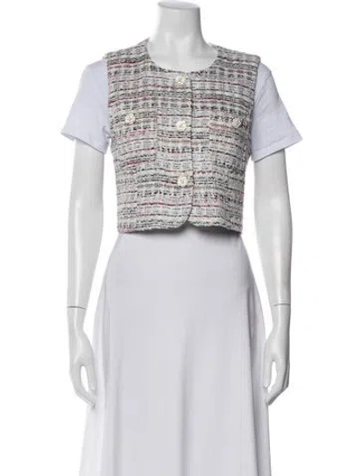 Pre-owned Cinq À Sept Tweed Pattern Jacket In White
